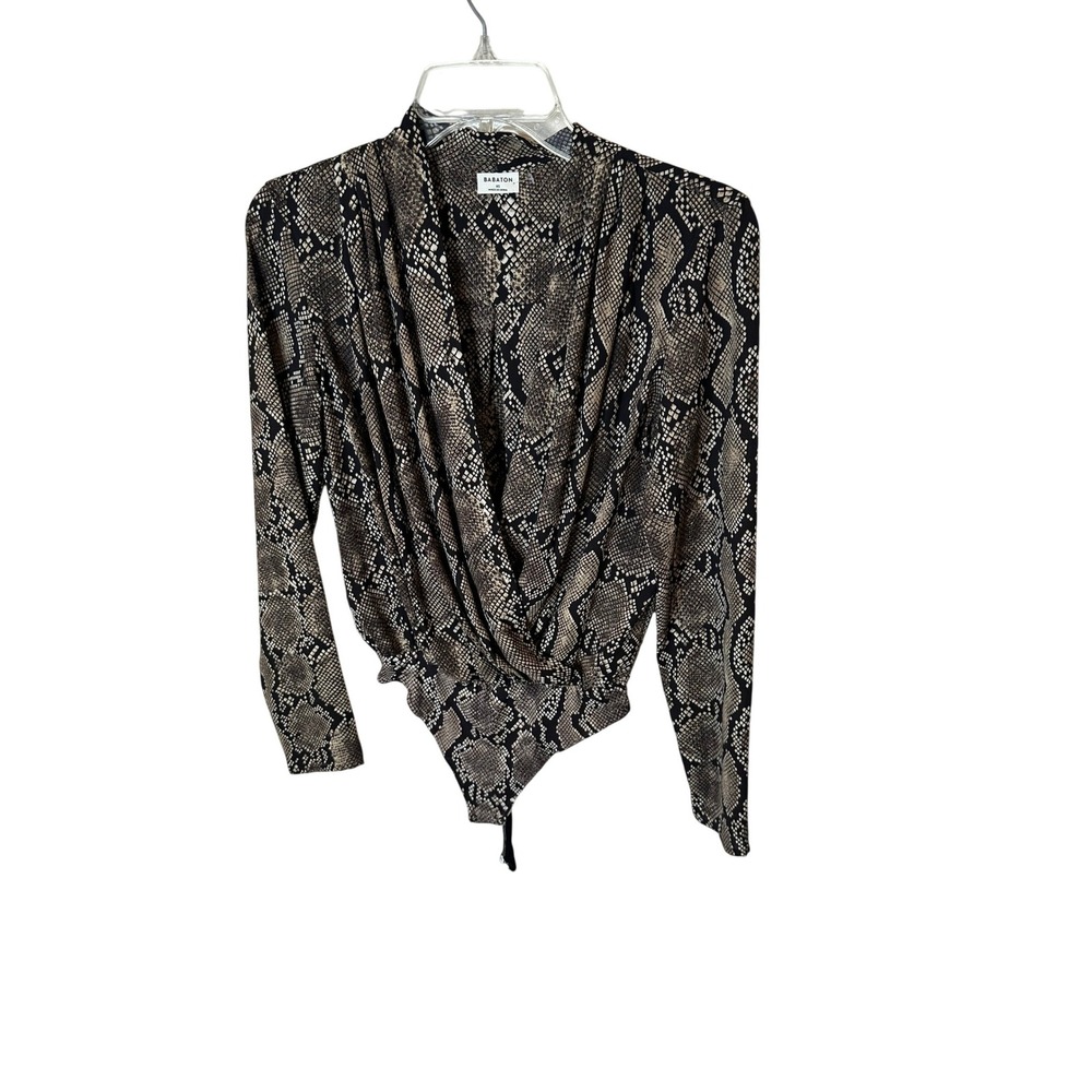 BABATON Snake Print Long Sleeve Draped Bodysuit Women's XS